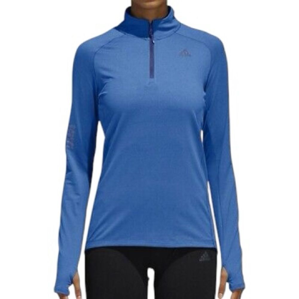 Adidas Women’s Blue Energy Running 1/2 Zip Long Sleeve Pullover Shirt